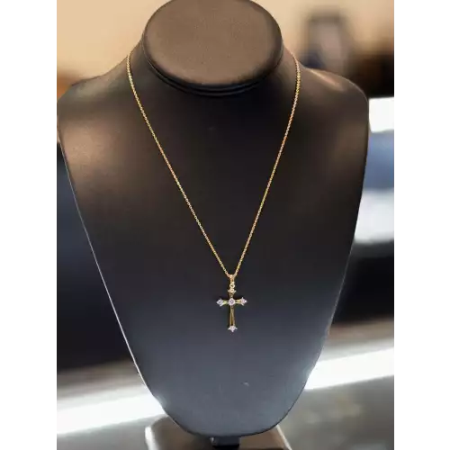 Gold Plated Chain w/ CZ Gold Plated Cross St.Silver*