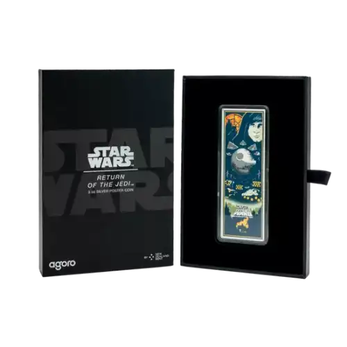 Imagine embarking on a galactic adventure with this Star Wars: Return of the Jedi™ pure silver poster coin. This is the third release in our 3oz coin series showcasing unique poster artwork of the Skywalker saga.  (3)