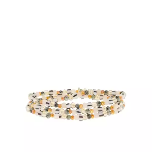 Neutral multi-glass bead stretch wrap bracelet - Marlyn Schiff 