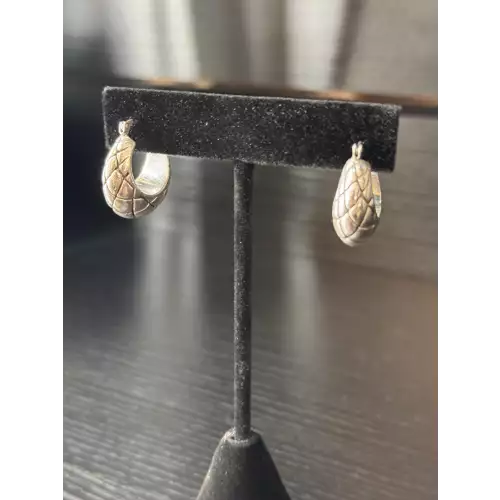 Quilted Silver 925 Hoop Earrings 