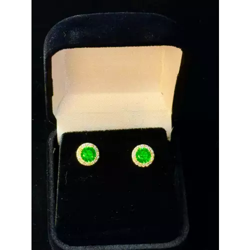 Round Cut Emerald Moissanite w/ White Moissanite Halo Gold Plated 
