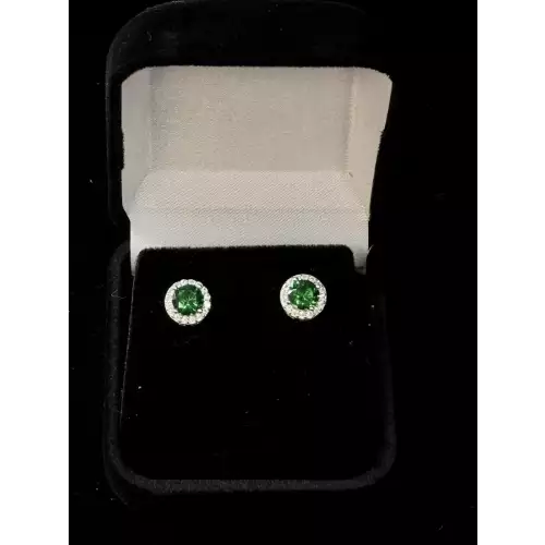 Round Cut Emerald Moissanite w/ White Moissanite Halo Stud Earring