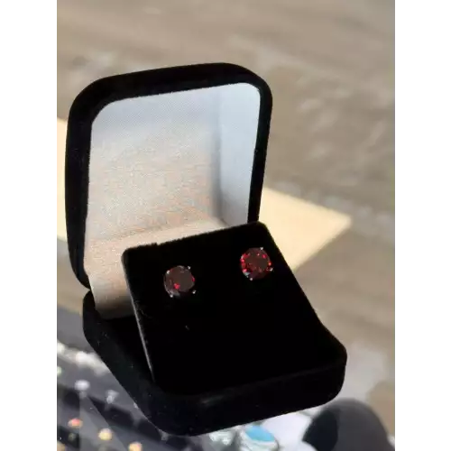 Round Cut Ruby Moissanite Stud Earrings St.Silver 