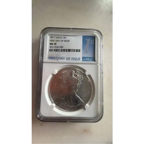 Silver Eagle (2017-W) - First Day of Issue - Burnished Silver eagle - MS 70