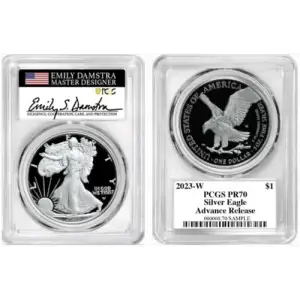 2024-W  $1 Silver Eagle Advanced Release Emily Damstra Flag , DCAM