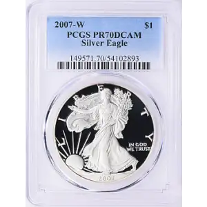 2007 - W - PCGS - PR70DCAM- $1 Silver Eagle
[B-9] (3)