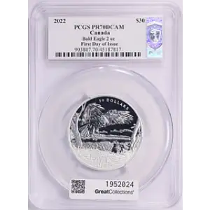 2022 $30 Bald Eagle 2oz First Day of Issue Susan Blunt Label, DCAM