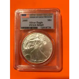 2005 1 oz Silver Eagle  PCGS MS69 20th Anniversary