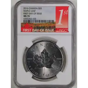 2016 CANADA MAPLE LEAF S$5 MS70