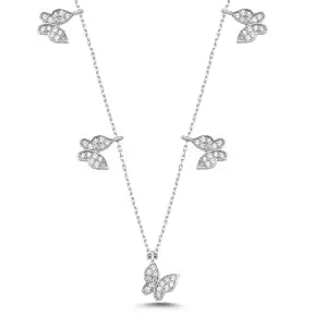 White stationed butterfly necklace