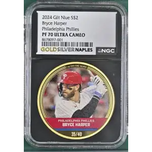 2024 Gilt Niue Bryce Harper Philadelphia Phillies S$2 PF 70 ULTRA CAMEO