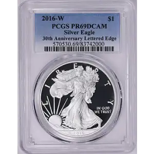 2016-W $1 Silver Eagle 30th Anniversary Lettered Edge, DCAM