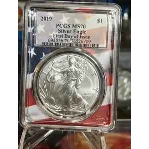 2019 $1 Silver Eagle First Day of Issue Picture Frame Flag