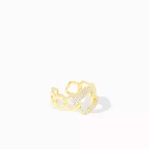 Gold Adjustable large curb ring w/baguette detail - Marlyn Schiff 