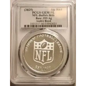 (2025) 1oz Rnd NFL-Buffalo Bills Base .999 Ag Ultra Andre Reed Andre Reed
