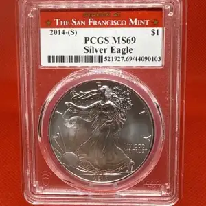 2014S $1 - Silver Eagle Dollar - PCGS MS69 - Struck At The San Francisco Mint