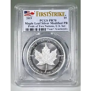 2019 $5 Maple Leaf Silver Modified PR Pride of Two Nations, U.S. Set First Strike