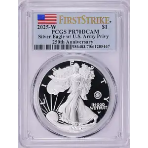 2025-W $1 Silver Eagle w/ U.S. Army Privy 250th Anniversary First Strike, DCAM
