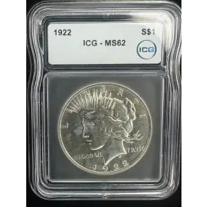 1922 S$1 Peace Dollar MS62 ICG