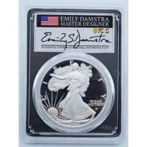 2022-S $1 Silver Eagle First Day of Issue Emily S. Damstra Flag, DCAM