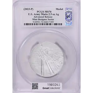 (2023-P) Medal U.S. Army Matte 2.5oz Ag Mint Designer Series Advanced R. Emily S. Damstra (2)