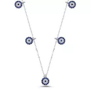 Stationed Evil Eye Necklace in Rhodium-Plated Sterling Silver
