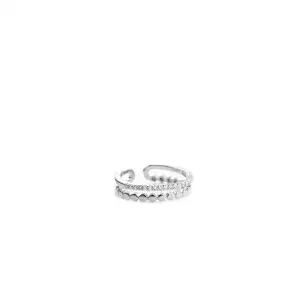 Silver-Adjustable dotted and CZ double band ring - Marlyn Schiff 