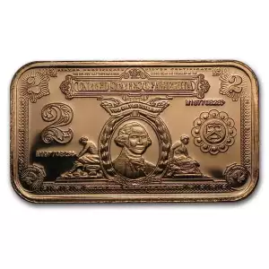 1 oz copper bar $2 bank note/ $2 usa silver cert (2)