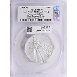 (2023-P) Medal U.S. Army Matte 2.5oz Ag Mint Designer Series Advanced R. Emily S. Damstra