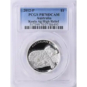 2012 - P - PCGS - PR70DCAM - $1 Koala Ag High Relief Dome [B-2]