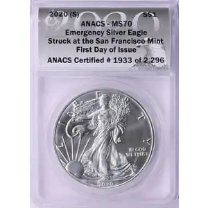 2020 - (S) - ANACS - MS70 - $1 Silver Eagle