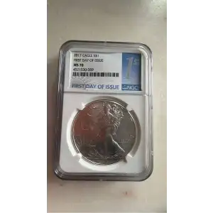 Silver Eagle (2017-W) - First Day of Issue - Burnished Silver eagle - MS 70