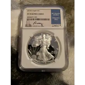 2018 S - SILVER EAGLE PF70UC SIGNED BY EDMUND C. MOY NGC