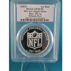 (2025) 1oz Rnd NFL-Los Angeles Rams Base .999 Ag Ultra Orlando Pace Orlando Pace