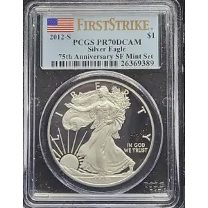 2012-S $1 Silver Eagle 75th Anniversary SF Mint Set First Strike, DCAM