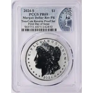 2024-S $1 Morgan Dollar Rev PR Two-Coin Reverse Proof Set First Day of Issue