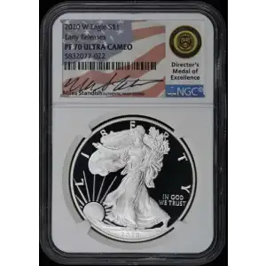2020 W Eagle S$1 PF70 UC Early Releases Signed by Miles Standish, Director's Medal of Excellence