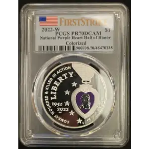 2022-W $1 National Purple Heart Hall of Honor Colorized First Strike, DCAM