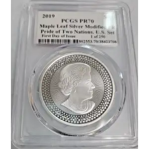 2019 $5 Maple Leaf Silver Modified PR Pride of Two Nations, U.S. Set First Strike