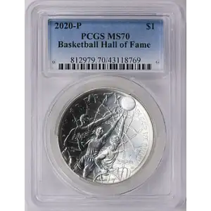 2020 - P - PCGS - MS70 - $1 Basketball H.O.F