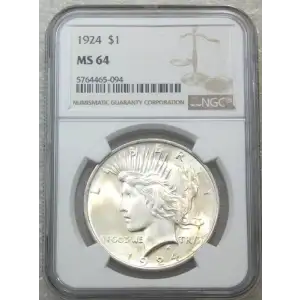 1924 Silver Peace Dollar $1 - MS64 - NGC
