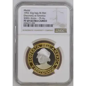 1992 32g Discovery of America 500th Anniv. - Pt-Au Medal ULTRA CAMEO (2)