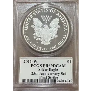 2011-W $1 Silver Eagle 25th Anniversary Set First Strike Torch, DCAM