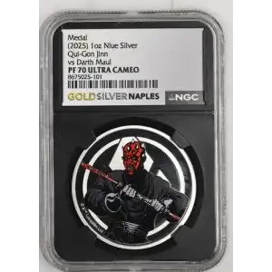 (2025) 1oz Niue Qui-Gon Jinn vs Darth Maul Silver PF 70 ULTRA CAMEO
