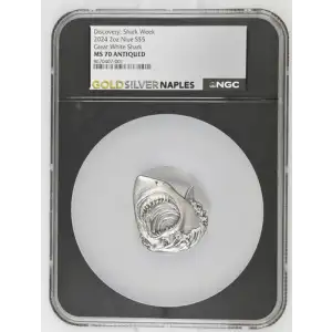 2024 2oz Niue Great White Shark S$5 MS 70 ANTIQUED