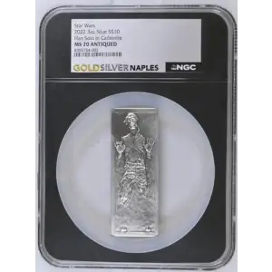 2022 3oz Niue S$10 Han Solo in Carbonite Star Wars MS 70 ANTIQUED