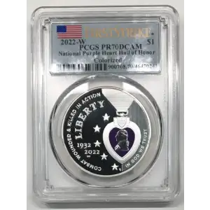 2022-W $1 National Purple Heart Hall of Honor Colorized, DCAM