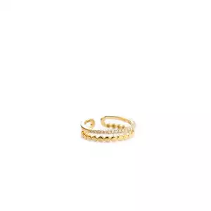 Gold-adjustable dotted and CZ double band ring - Marlyn Schiff 