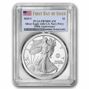 2025-S $1 Silver Eagle w/ U.S. Navy Privy 250th Anniversary First Strike, DCAM