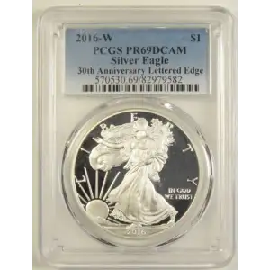 2016-W $1 Silver Eagle 30th Anniversary Lettered Edge, DCAM